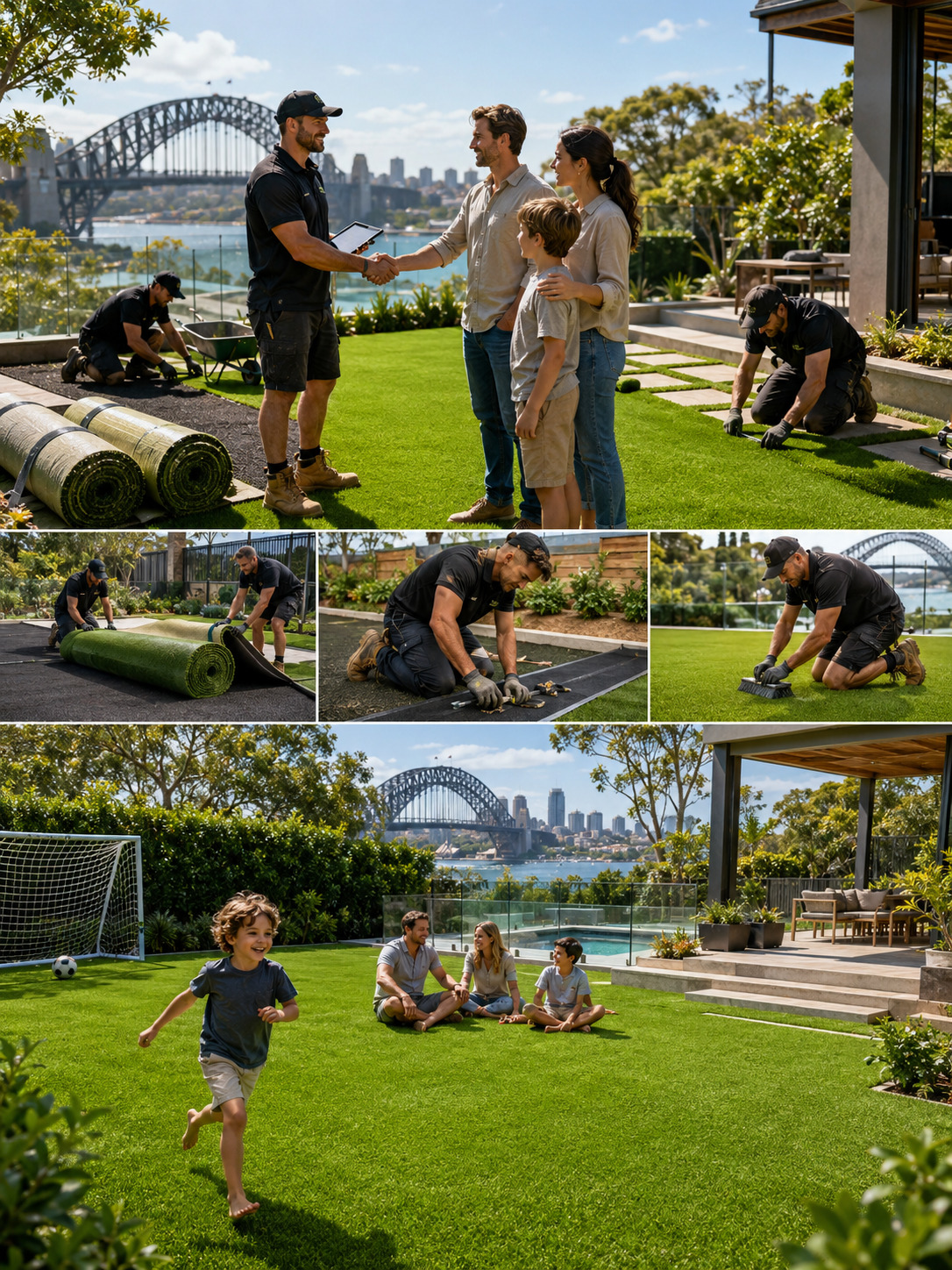 Greenscape Turfing installer laying premium synthetic grass on a Sydney property